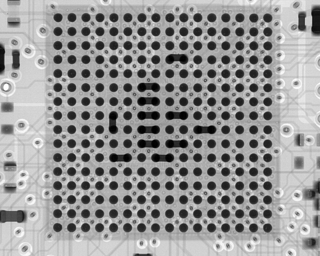BGA Chip under x-ray ball grid array inspection